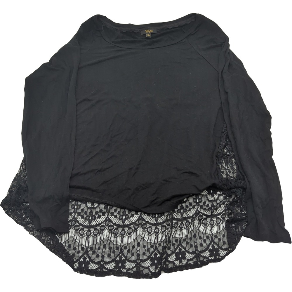 Cupio Womens XL Black Long Sleeve Lace Back Mixed Media Scoop Neck Top